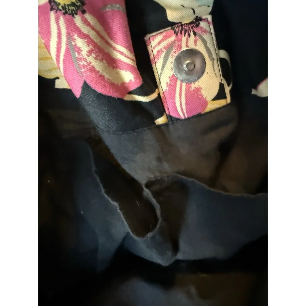 H & M Tropical Floral Fabric Loop Handles Large Bag Purse Bark cloth Style